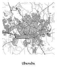 Fototapeta premium Poster design of a map of the city of Uberaba in Brazil. 4:5 aspect ratio with a white border and the name of the city of Uberaba written in black charcoal style text below.