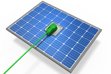 3d Solarpanel mit Steckdose und Strom Stecker für grünen Strom, isoliert und transparenter Hintergrund - 675840109