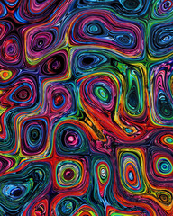 Abstract liquid space pattern art with circles and waves