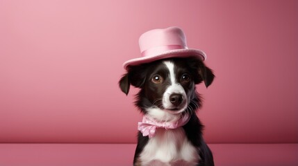 Dog Wearing a Funny Hat on a Flat Background