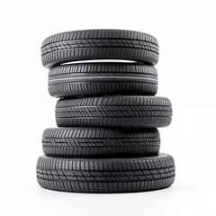 Car tires stacked. Isolated on white background.
