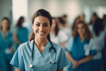 Smiling Nurse in Front Row at Medical Seminar