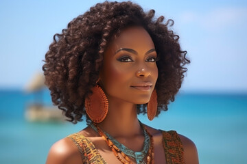 Serene Summer Bliss: African Woman at the Beach