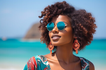 Vacation Vibes: Young African Woman by the Ocean
