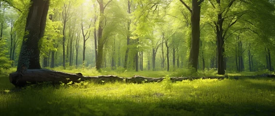 Tuinposter Sunlight in the green forest, spring time © grigoryepremyan