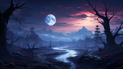 halloween night landscape HD 8K wallpaper Stock Photographic Image 