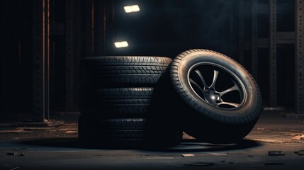 Car Tires Set for Service Maintenance 