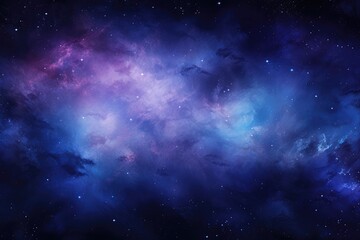 Night sky with stars. Universe filled with clouds, nebula and galaxy. Landscape with gradient blue and purple colorful cosmos with stardust and milky way. Magic color galaxy, space background