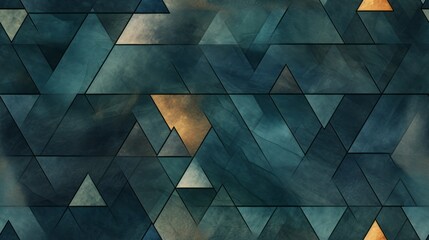 Seamless Triangle Background in Emerald and Gold Colors