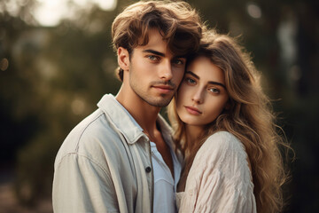 Fototapeta premium Generative AI image of happy beautiful couple enjoying time together
