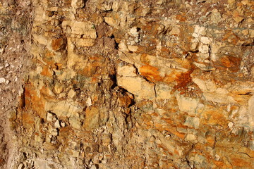 Layers of yellowish fissured marl of the Lower Carboniferous period. Kaluga region, Russia
