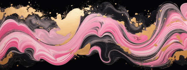 The combination of watercolors, pink, black and gold creates a beautiful wave pattern V1