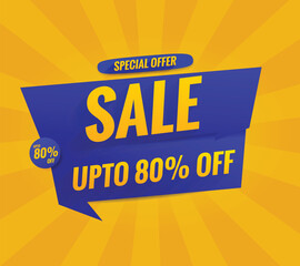 sale banner template with background yellow. blue label modern design