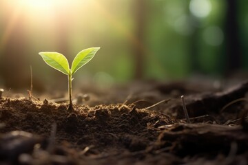 Seedling are growing from the rich soil. Generative AI