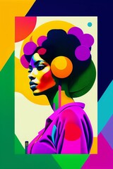 AI generated illustration of the portrait of a beautiful young woman in bright colors
