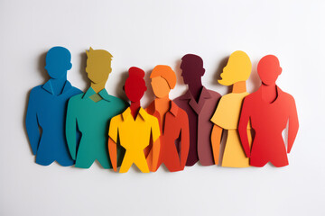 Paper cut out of a large crowd of people standing together. Diverse community and teamwork concept