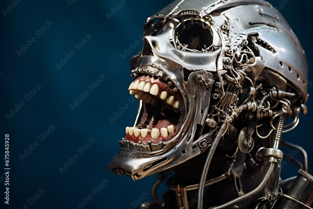 Aufkleber Funny and scary laughing cyborg, with empty copy space Generative AI 
