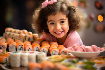 Captivating Smile Over Sushi Delight