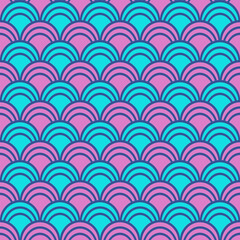 Japanese waves, blue and pink, repeat and seamless.