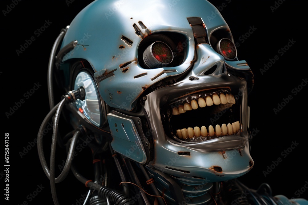 Leinwandbilder funny and scary laughing cyborg, with empty copy space generative ai