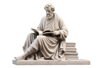 marble statue of philosopher with books , isolated on transparent background, png file