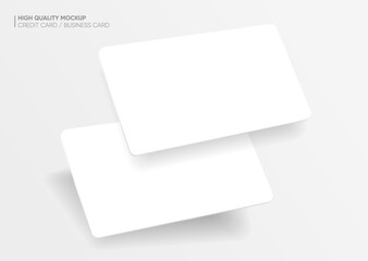Close up two white blank business cards or credit card mockup on bright background vector EPS10