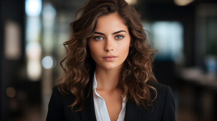 Fototapeta premium brunette woman with long hair wearing business clothes 