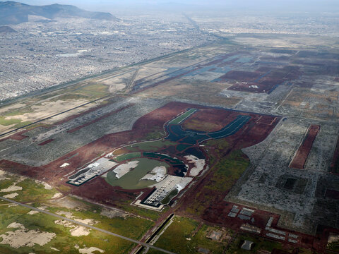 Texcoco lake ecological park mexico city aerial view landscape from airplane