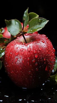 Apple Fresh delicious ripe fruits, a beautiful selling picture with moisture gloss and drops of water on the fruit, diet for athletes, vegetarians, nutriology fitness