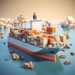3d illustration ,global logistics, cargo ship with parcel boxes. generative ai