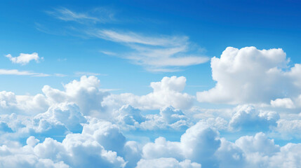 Closeup of cloudy sky with white clouds in blue heaven - obrazy, fototapety, plakaty