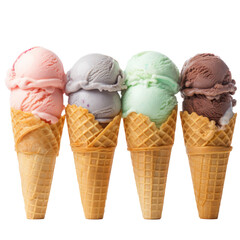 Ice creams balls with waffle isolated on transparent white background