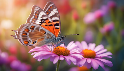 A butterfly in a garden with vibrant flowers ai generates