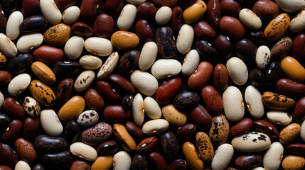 Closeup of food from brown, white beans as background texture