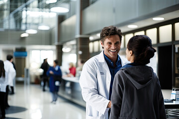 A smiling doctor and a healthcare professional in a clinical setting, showcasing expertise and teamwork.