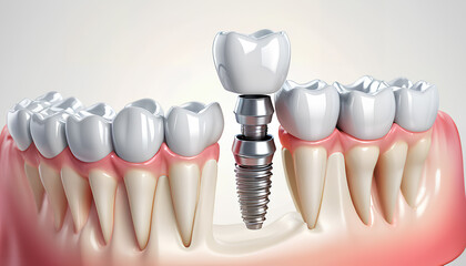 cross-section of a jaw, dental implant. detailed schematic illustration, generative AI