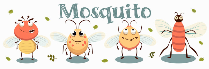 Mosquito set seamless cartoon flat. Vector illustration