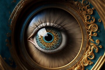 Obraz premium AI generated illustration of an intricate blue and hazel mechanical eye