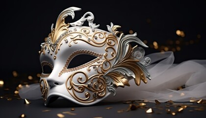 elegance gold and white venetian carnival mask,closeup 