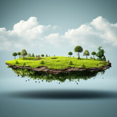Floating land with sky and clound , Empty grass field flying isolated