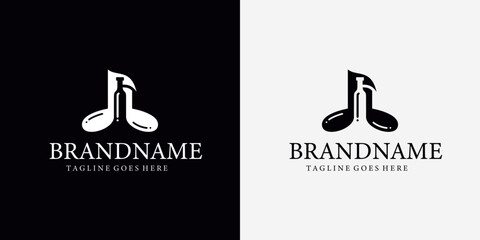 Musical note logo with a wine bottle silhouette in the middle