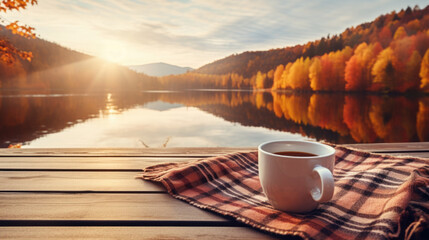a warm beverage against a backdrop painted with nature's seasonal palette.