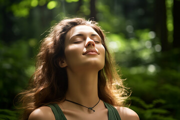 Naklejka premium Beautiful happy young woman traveling exotic country overjoyed Generative AI portrait picture