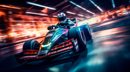 Karting racer in action, go kart competition - obrazy, fototapety, plakaty