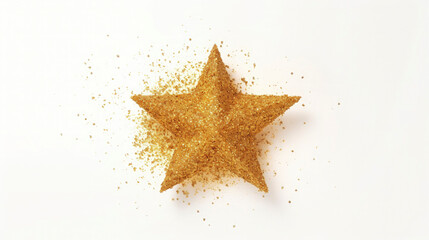 Christmas, celebration, advent, holiday, golden single star with golden dust, isolated on white background, greeting card