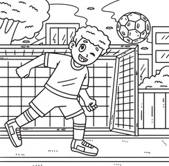 Boy Hitting Soccer Ball with Head Coloring Page 