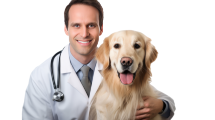 Doctor with dog for pet health checkup ontransparent background.