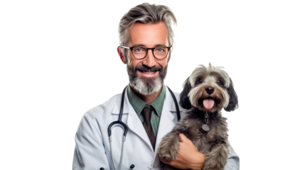 Doctor with dog for pet health checkup ontransparent background.