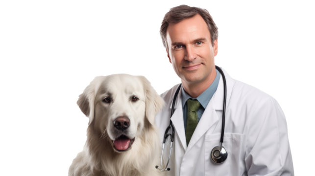 Doctor with dog for pet health checkup ontransparent background.