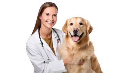 Doctor with dog for pet health checkup ontransparent background.